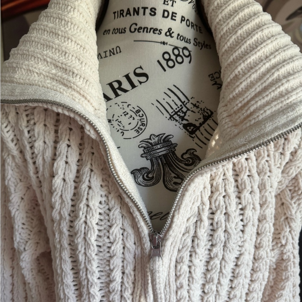 Aerie Half Zip oversized Cable Knit Sweater Cream Pullover XS - Picture 4 of 8